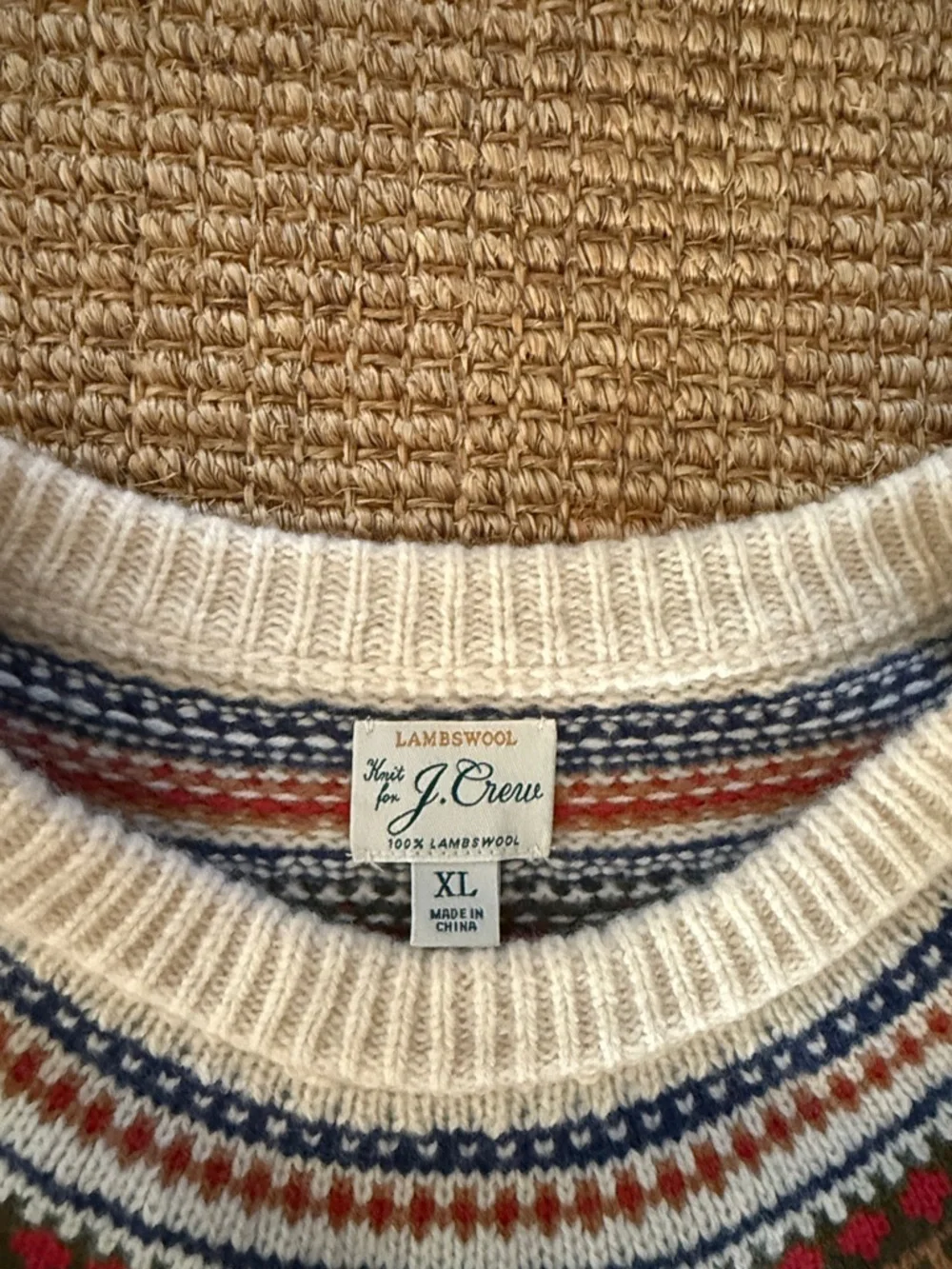 Jcrew Cream Fair Isle Yoke Holiday Sweater XL